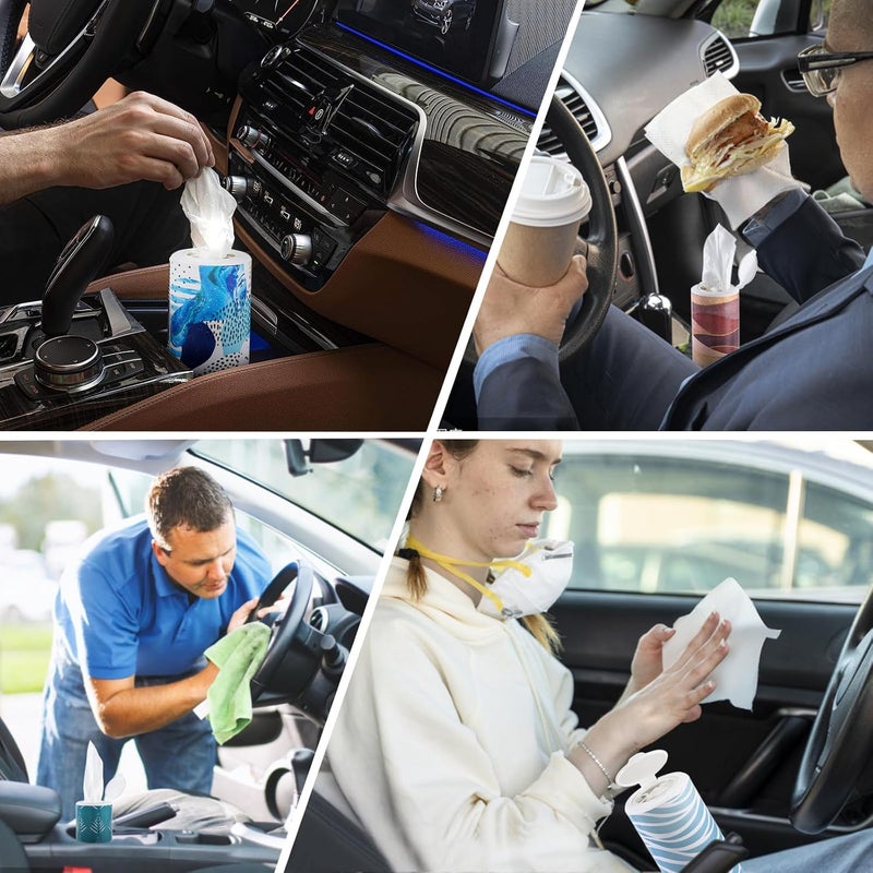 CarsonWorks Car Tissues Cylinder 4 Packs Round Tissue Box Holder Fit for Car Cup Holder, Home Small Tissue Dispenser with Facial Tissues for Car Bathroom Office Travel - Image 4
